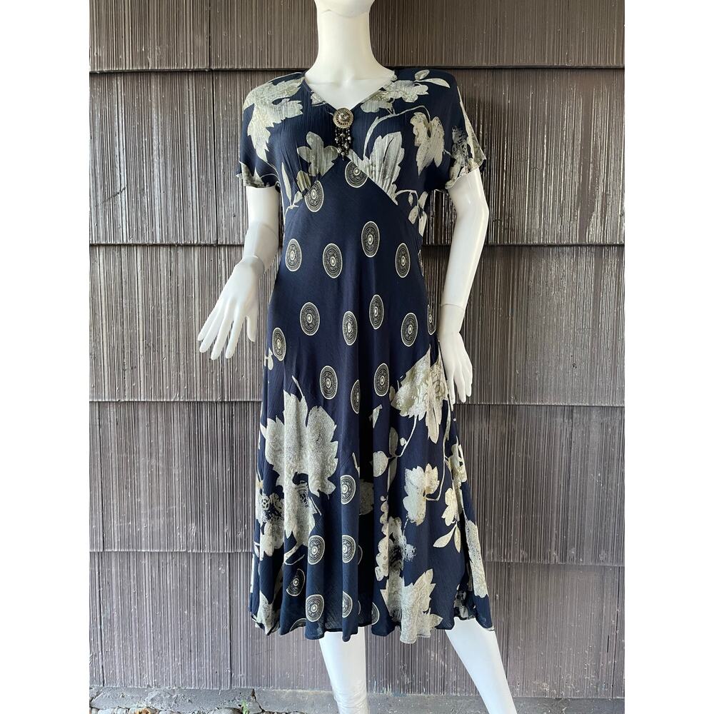 🔥VTG Carole Little Ethnic Bohemian Floral Dark Romantic Flowy Midi Tea Dress 8P